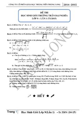 Đề thi học sinh giỏi trường Trần Đại Nghĩa lớp 9 lần 1 (t12015) môn Toán